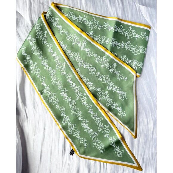 Women's White Maple Green Fashion Oblique Angle Silk Neck Scarf Printed Scarves - Picture 6 of 6